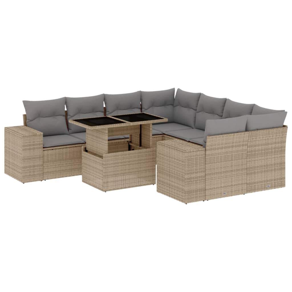 Set Divano da Giardino 9 pz con Cuscini Beige in Polyrattan 3269059