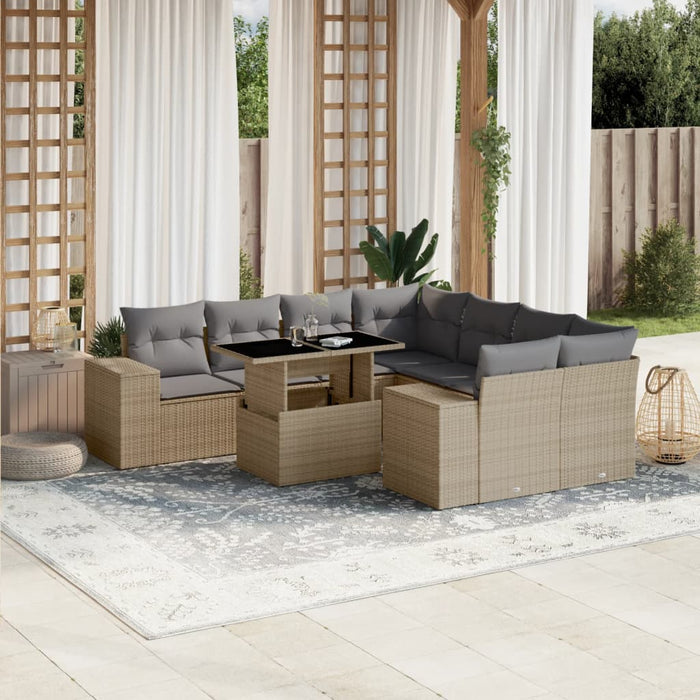 Set Divano da Giardino 9 pz con Cuscini Beige in Polyrattan 3269059