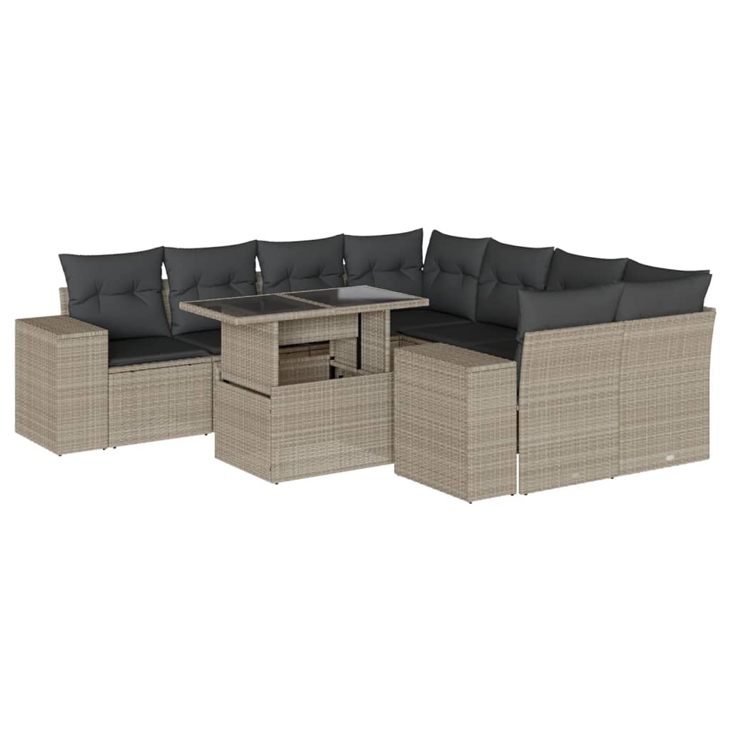 Set Divano da Giardino 9pz con Cuscini Grigio Chiaro Polyrattan 3269062