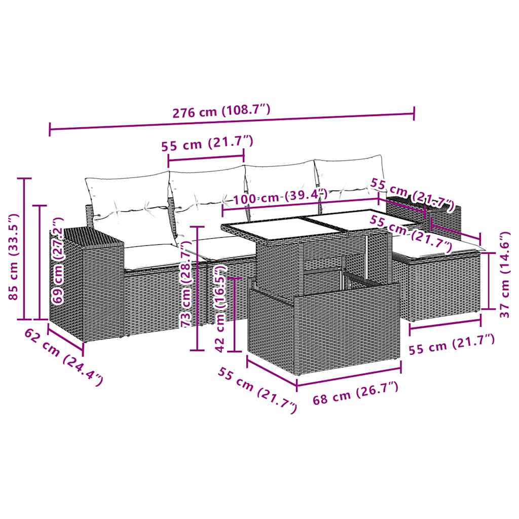 Set Divano da Giardino 6 pz con Cuscini Nero in Polyrattan 3269125