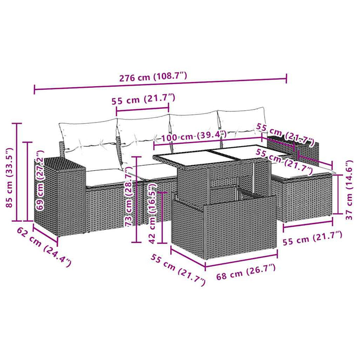 Set Divano da Giardino 6 pz con Cuscini Nero in Polyrattan 3269125