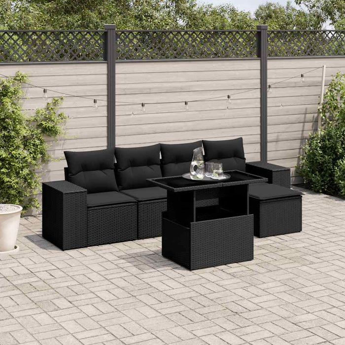 Set Divano da Giardino 6 pz con Cuscini Nero in Polyrattan 3269125