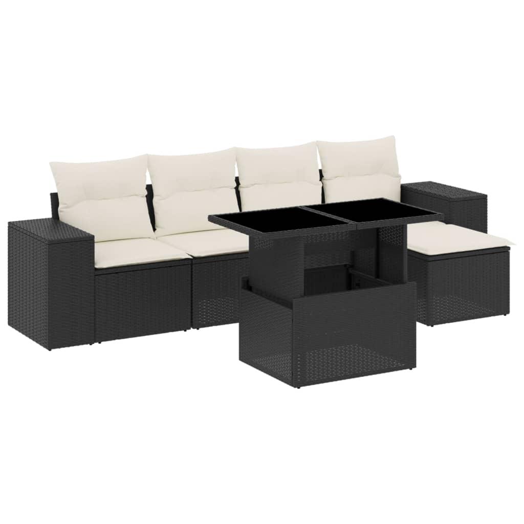 Set Divano da Giardino 6 pz con Cuscini Nero in Polyrattan 3269126