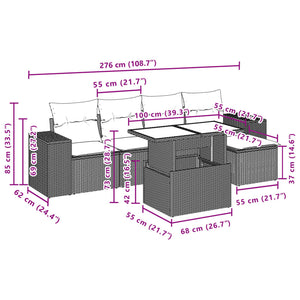 Set Divano da Giardino 6 pz con Cuscini Nero in Polyrattan 3269126