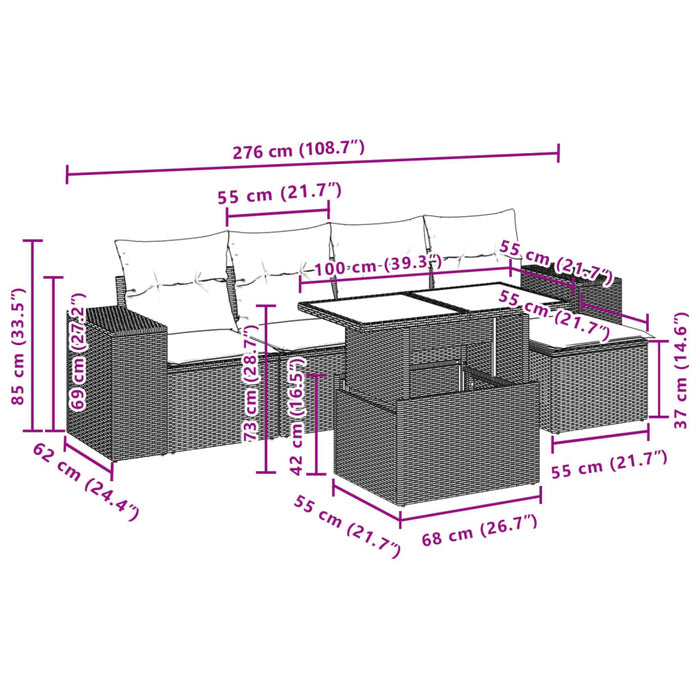 Set Divano da Giardino 6 pz con Cuscini Nero in Polyrattan 3269126