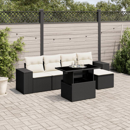 Set Divano da Giardino 6 pz con Cuscini Nero in Polyrattan 3269126