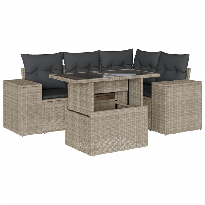 Set Divano da Giardino 5pz con Cuscini Grigio Chiaro Polyrattan 3269142