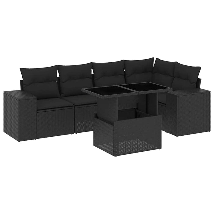 Set Divano da Giardino 6 pz con Cuscini Nero in Polyrattan 3269145