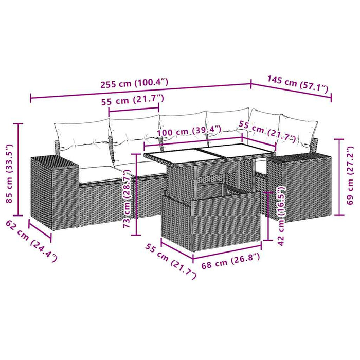 Set Divano da Giardino 6 pz con Cuscini Nero in Polyrattan 3269145