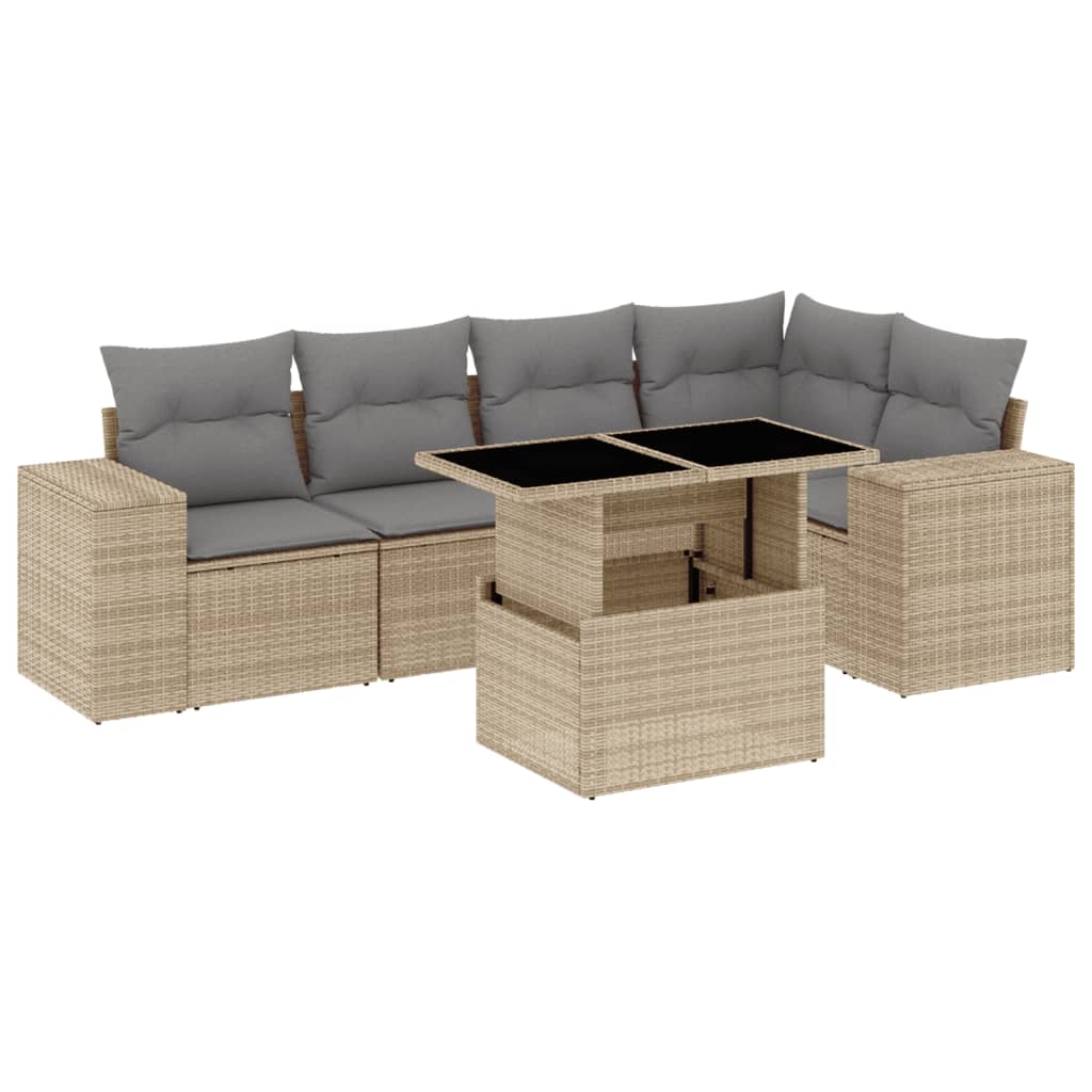 Set Divano da Giardino 6 pz con Cuscini Beige in Polyrattan 3269149