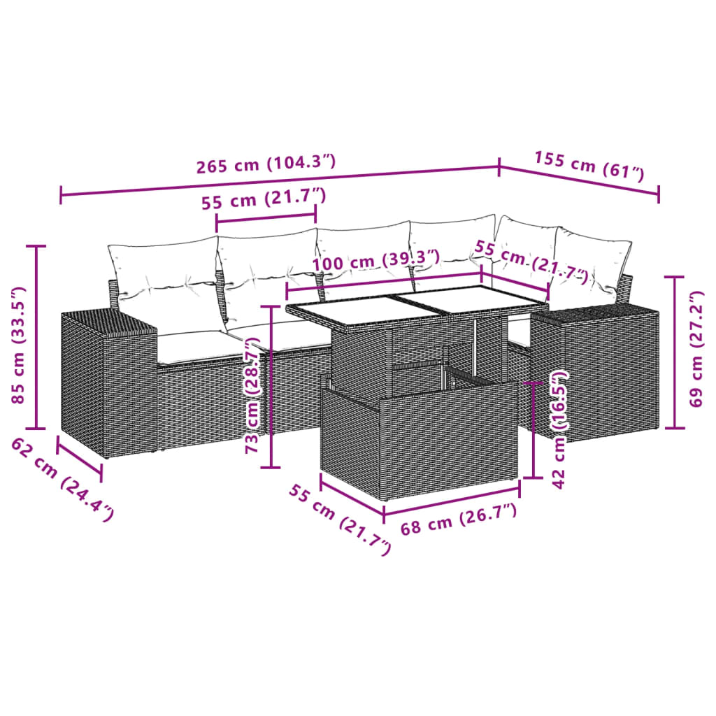 Set Divano da Giardino 6 pz con Cuscini Grigio in Polyrattan 3269150