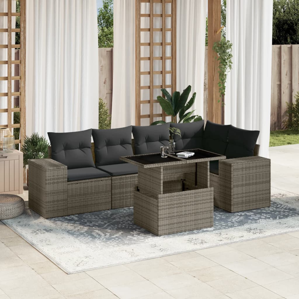 Set Divano da Giardino 6 pz con Cuscini Grigio in Polyrattan 3269150