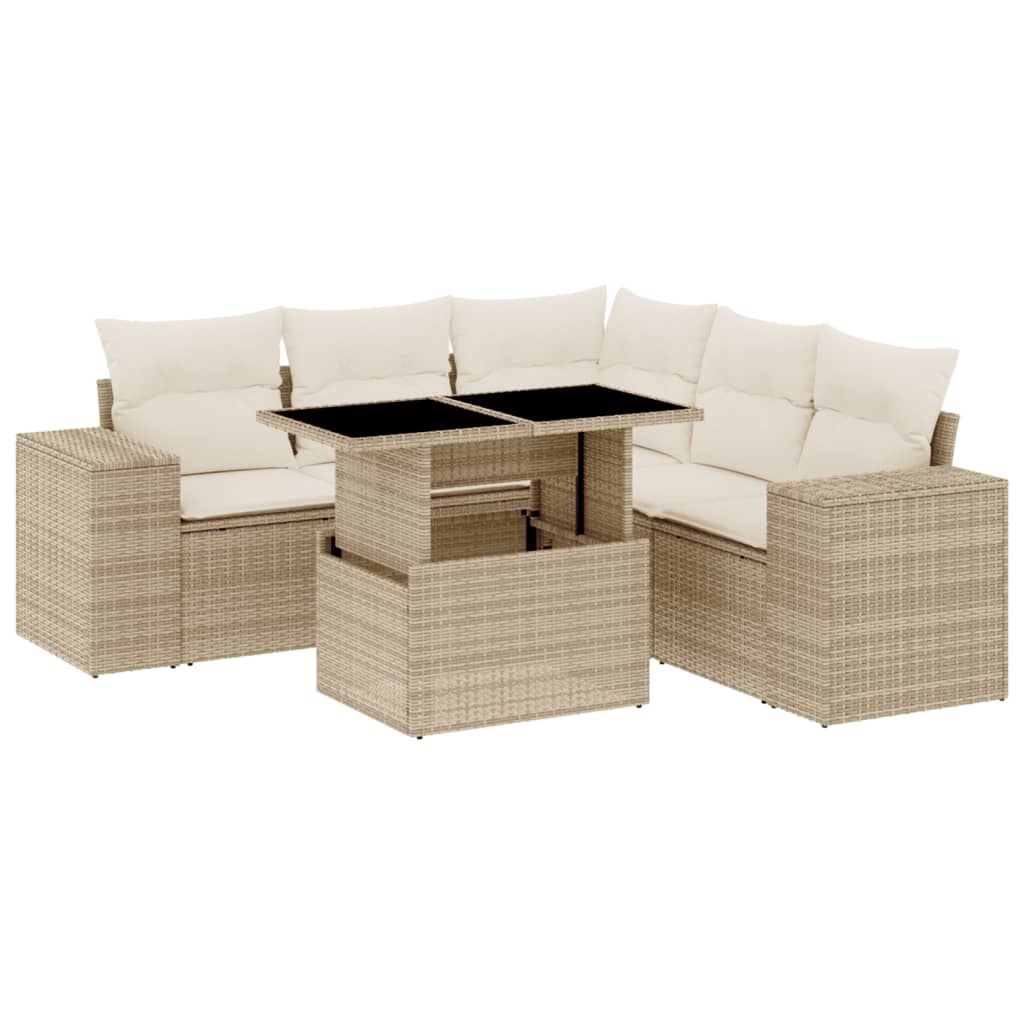 Set Divano da Giardino 6 pz con Cuscini Beige in Polyrattan 3269158