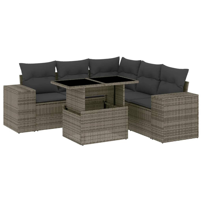 Set Divano da Giardino 6 pz con Cuscini Grigio in Polyrattan 3269160