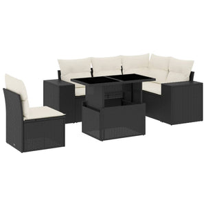 Set Divano da Giardino 6 pz con Cuscini Nero in Polyrattan 3269166