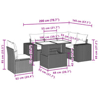 Set Divano da Giardino 6 pz con Cuscini Nero in Polyrattan 3269166