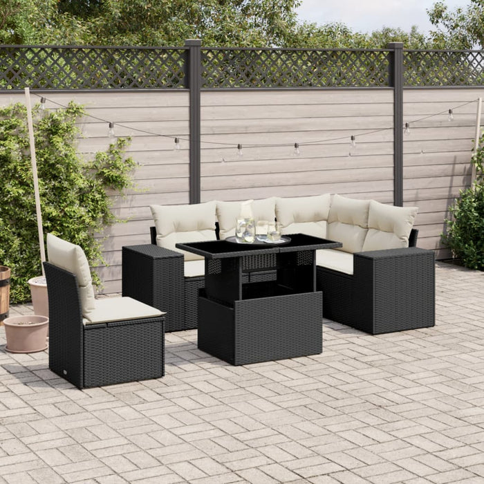 Set Divano da Giardino 6 pz con Cuscini Nero in Polyrattan 3269166