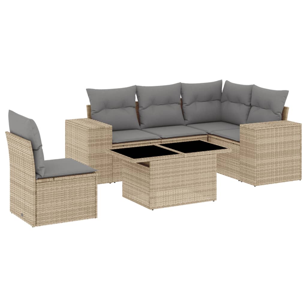 Set Divano da Giardino 6 pz con Cuscini Beige in Polyrattan 3269169