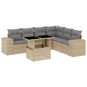 Set Divani da Giardino 7 pz con Cuscini Beige in Polyrattan 3269189