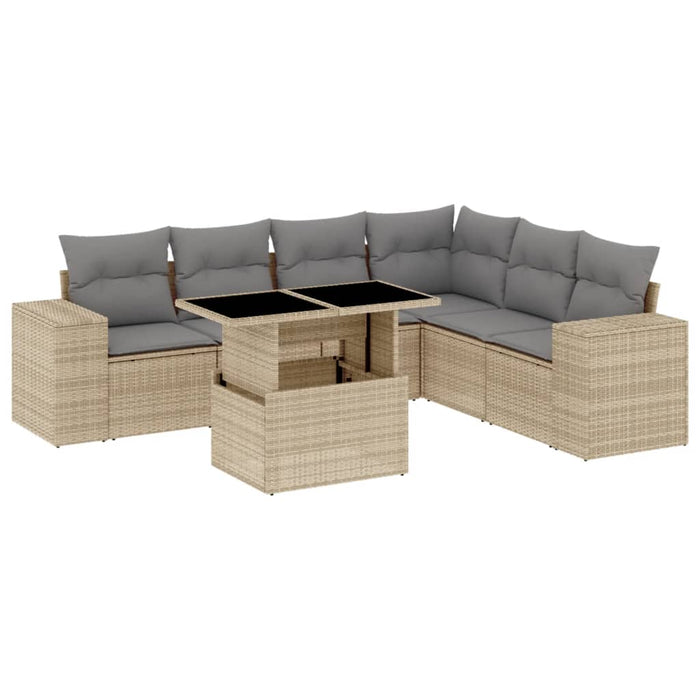 Set Divani da Giardino 7 pz con Cuscini Beige in Polyrattan 3269189