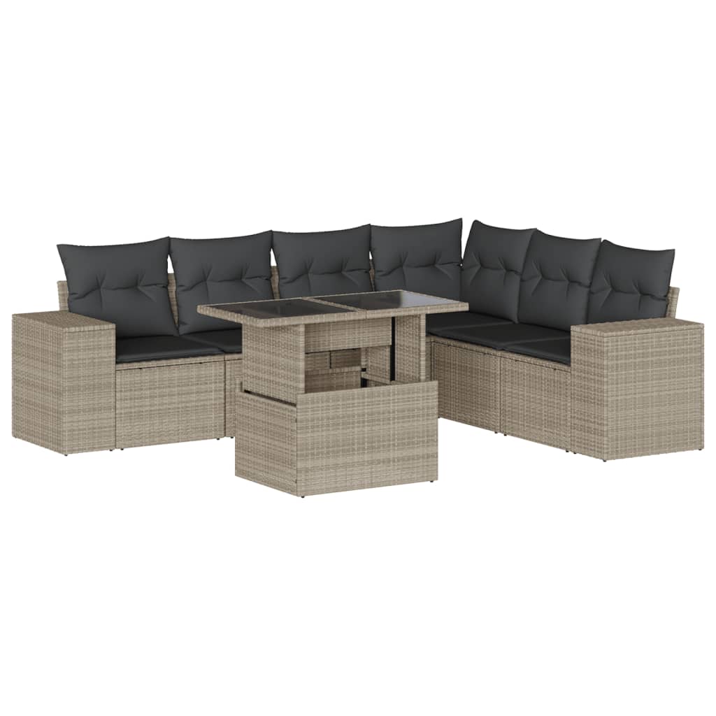 Set Divani da Giardino 7pz con Cuscini Grigio Chiaro Polyrattan 3269192