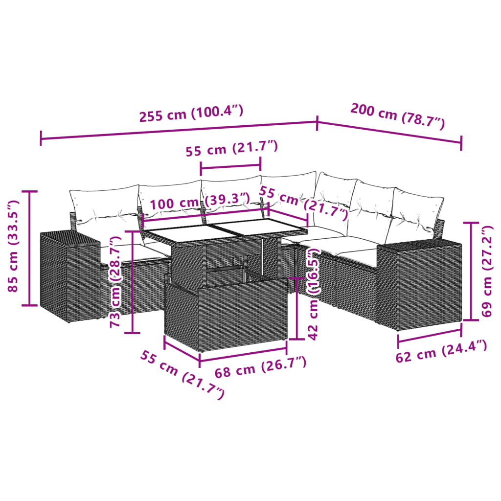 Set Divani da Giardino 7pz con Cuscini Grigio Chiaro Polyrattan 3269192