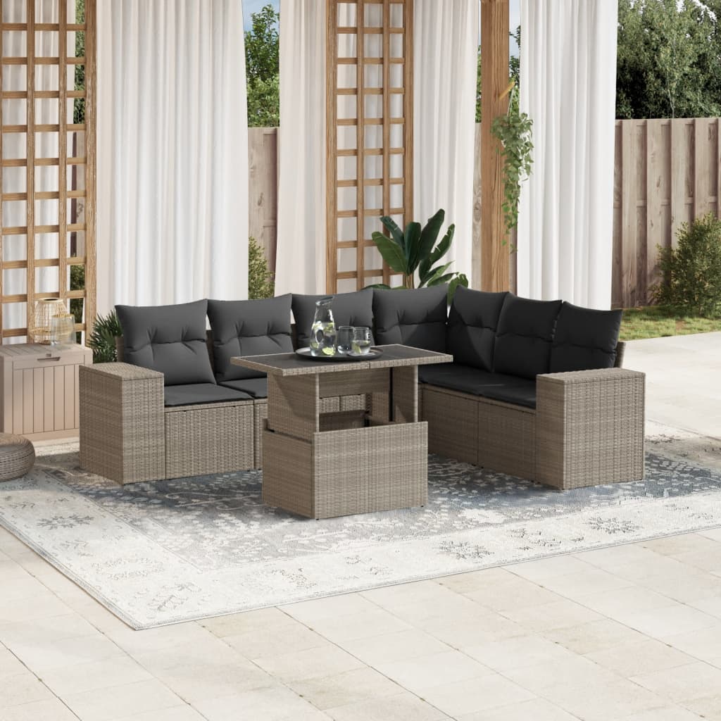 Set Divani da Giardino 7pz con Cuscini Grigio Chiaro Polyrattan 3269192