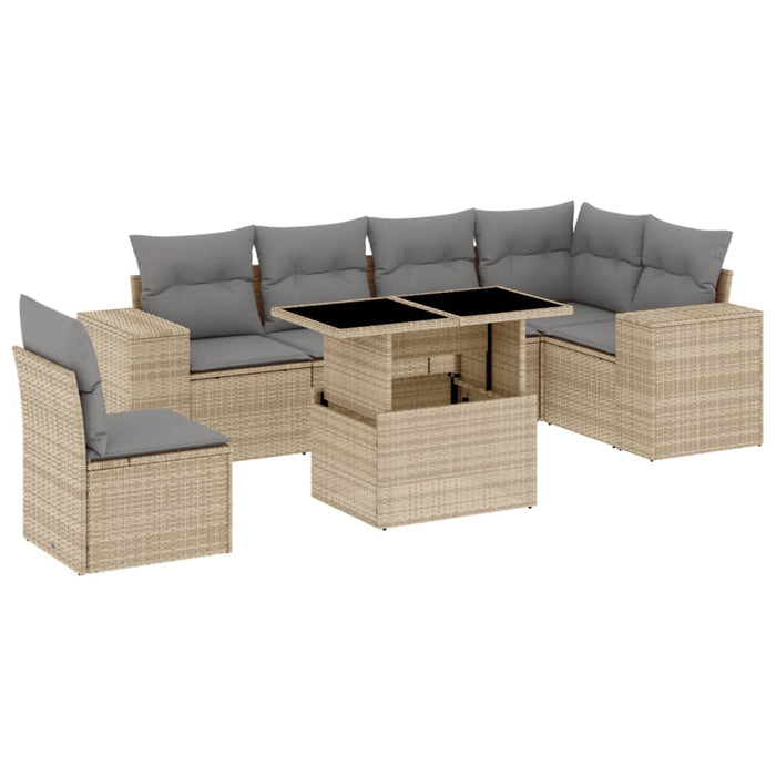 Set Divani da Giardino 7 pz con Cuscini Beige in Polyrattan 3269199