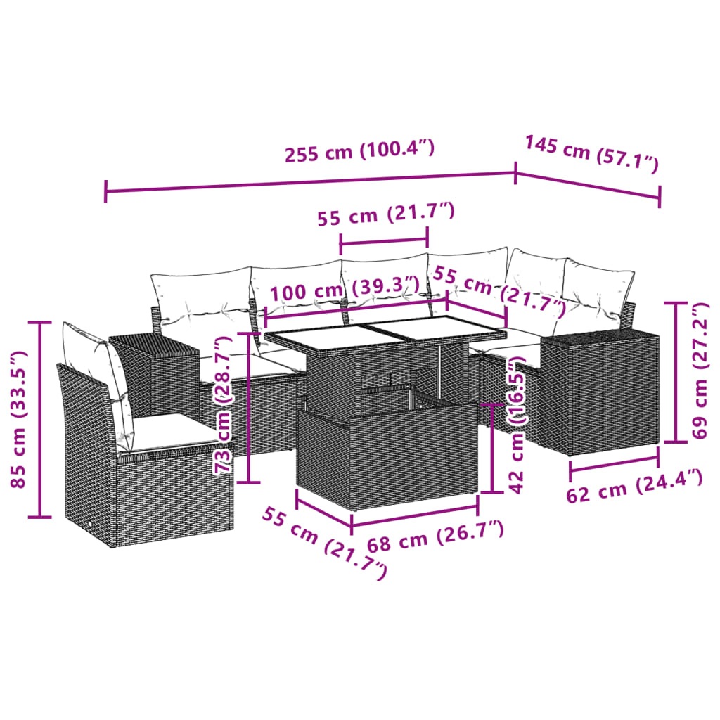 Set Divani da Giardino 7 pz con Cuscini Beige in Polyrattan 3269199