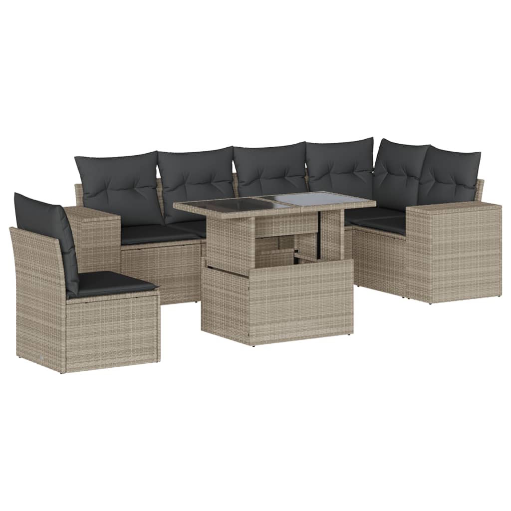 Set Divani da Giardino 7pz con Cuscini Grigio Chiaro Polyrattan 3269202