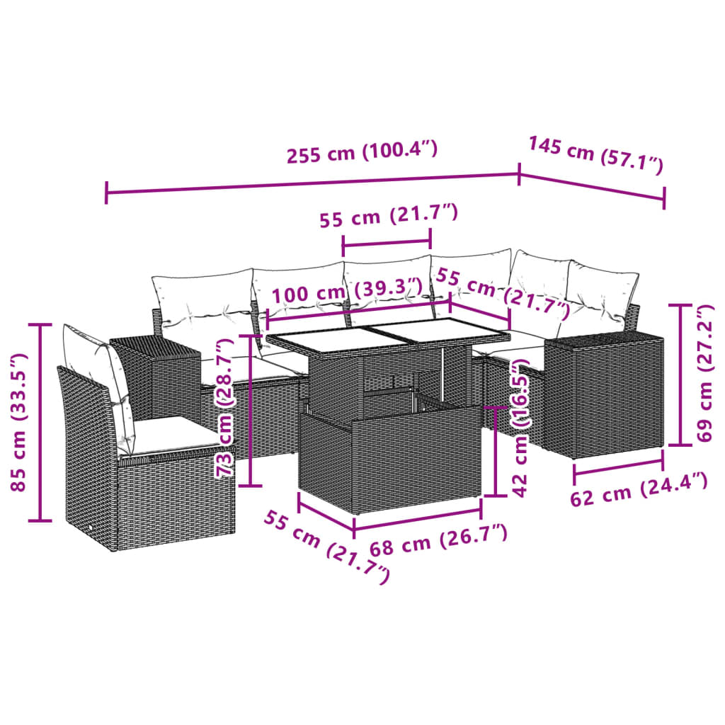 Set Divani da Giardino 7pz con Cuscini Grigio Chiaro Polyrattan 3269202