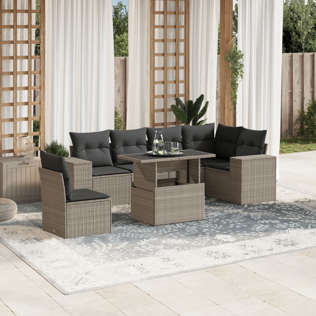 Set Divani da Giardino 7pz con Cuscini Grigio Chiaro Polyrattan 3269202