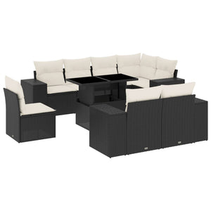 Set Divani da Giardino 9 pz con Cuscini Nero in Polyrattan 3269296