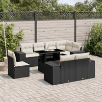 Set Divani da Giardino 9 pz con Cuscini Nero in Polyrattan 3269296