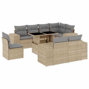 Set Divano da Giardino 9 pz con Cuscini Beige in Polyrattan 3269299