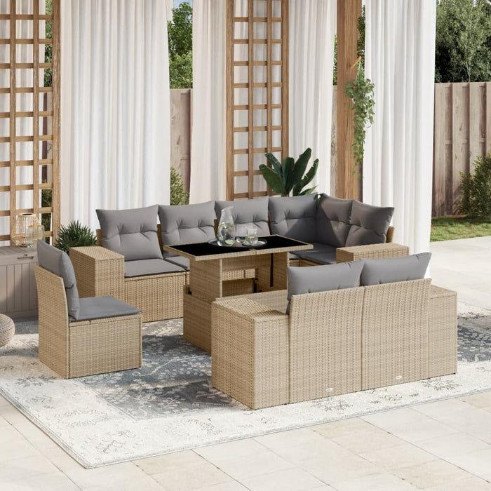 Set Divano da Giardino 9 pz con Cuscini Beige in Polyrattan 3269299