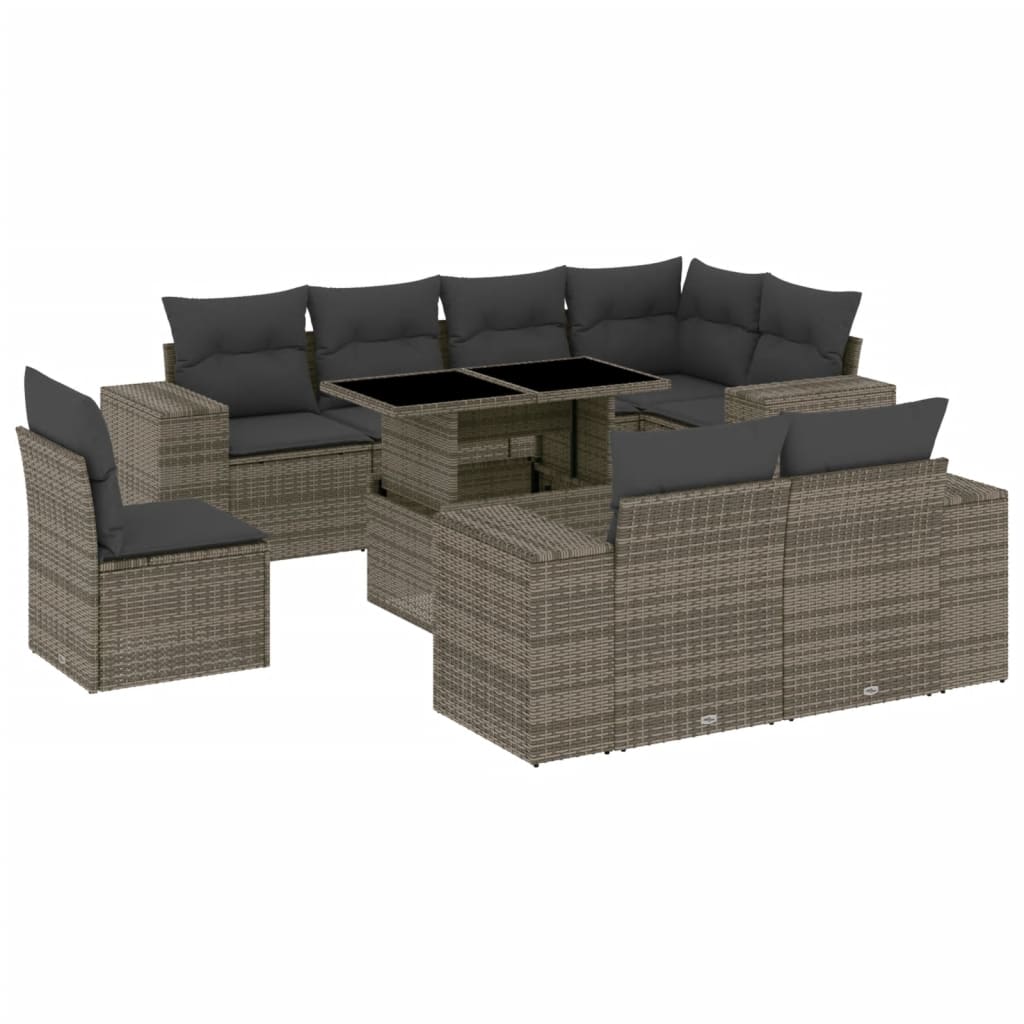 Set Divano da Giardino 9 pz con Cuscini Grigio in Polyrattan 3269300