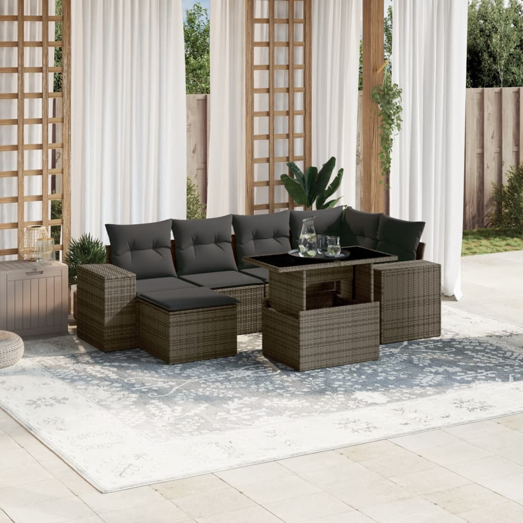 Set Divani da Giardino 7 pz con Cuscini Grigio in Polyrattan 3269310