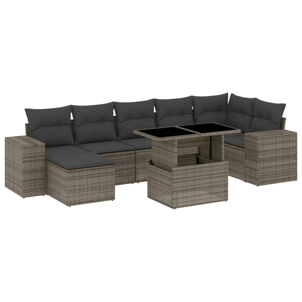 Set Divano da Giardino 8 pz con Cuscini Grigio in Polyrattan 3269320