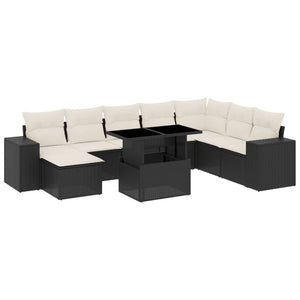 Set Divani da Giardino 9 pz con Cuscini Nero in Polyrattan 3269356