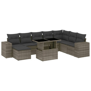 Set Divano da Giardino 9 pz con Cuscini Grigio in Polyrattan 3269360