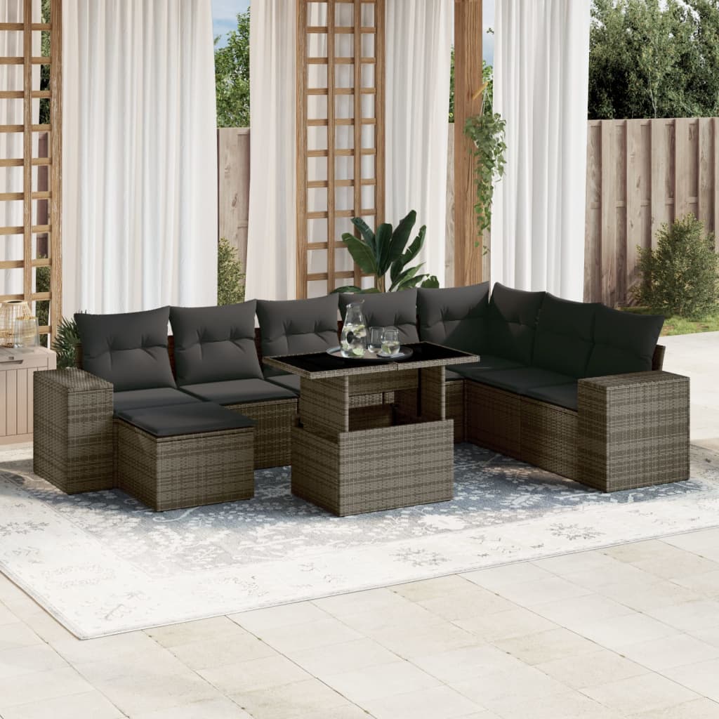 Set Divano da Giardino 9 pz con Cuscini Grigio in Polyrattan 3269360