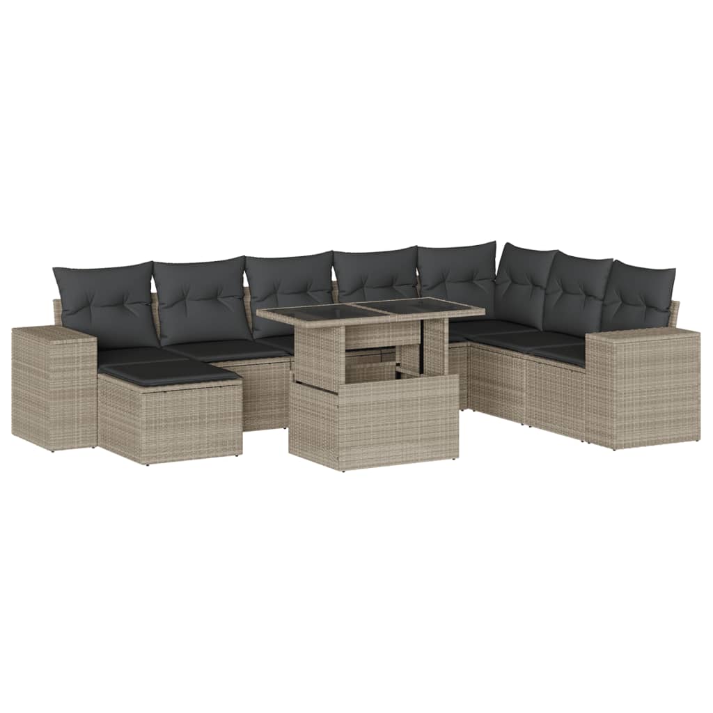 Set Divano da Giardino 9pz con Cuscini Grigio Chiaro Polyrattan 3269362