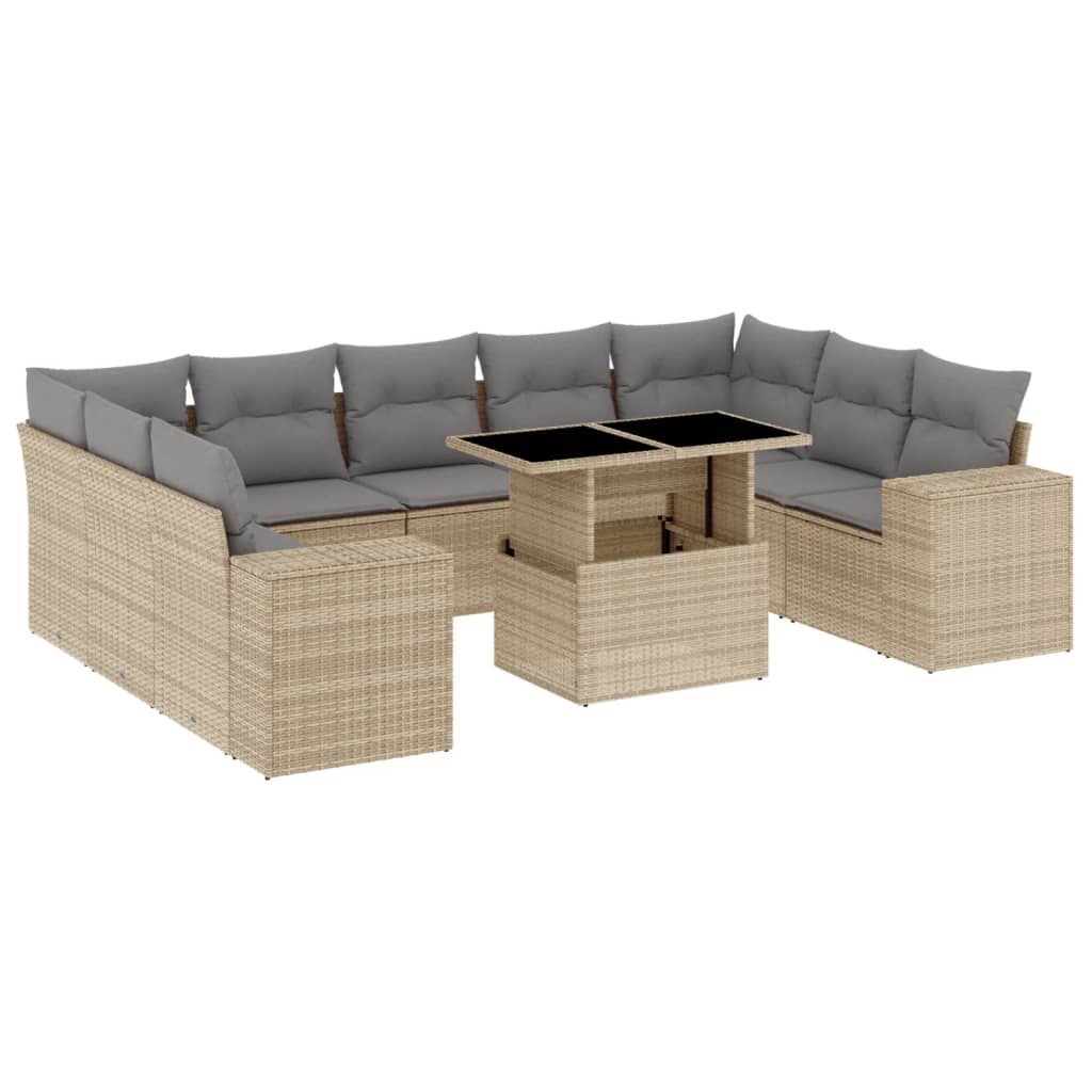 Set Divano da Giardino 10 pz con Cuscini Beige in Polyrattan 3269369