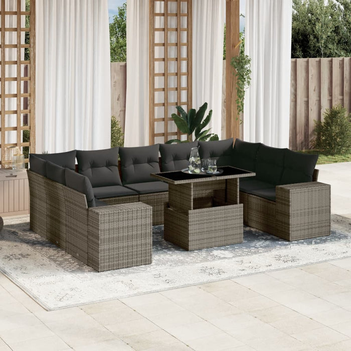 Set Divano da Giardino 10 pz con Cuscini Grigio in Polyrattan 3269370