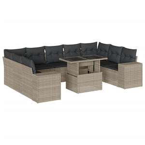 Set Divano Giardino 10 pz con Cuscini Grigio Chiaro Polyrattan 3269372