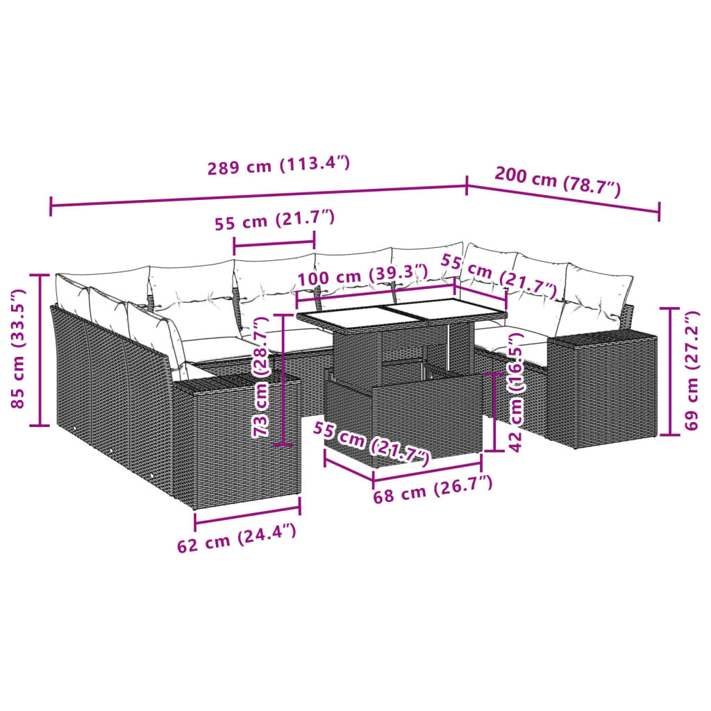 Set Divano Giardino 10 pz con Cuscini Grigio Chiaro Polyrattan 3269372