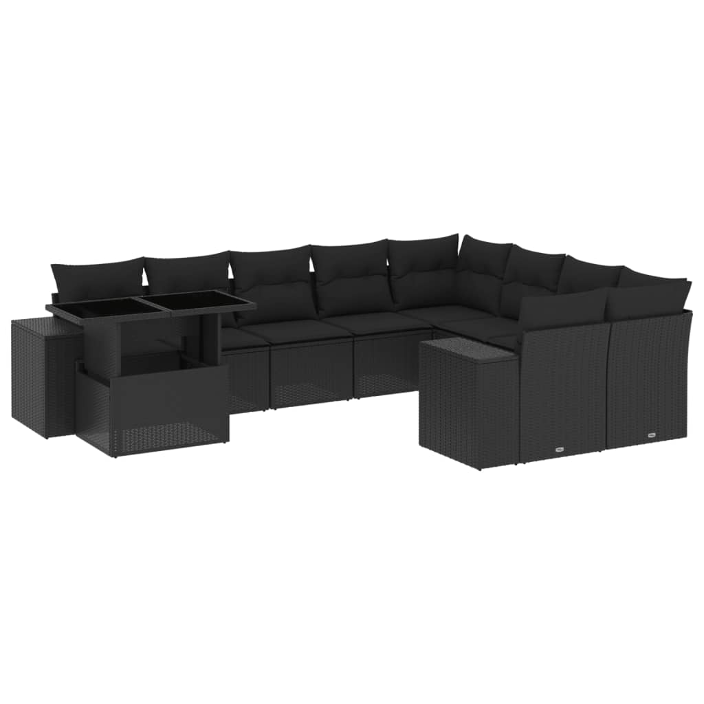 Set Divani da Giardino 10pz con Cuscini in Polyrattan Nero 3269395