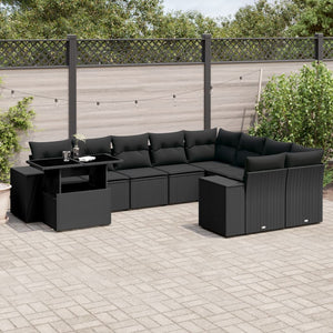 Set Divani da Giardino 10pz con Cuscini in Polyrattan Nero 3269395