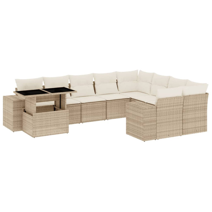 Set Divano da Giardino 10 pz con Cuscini Beige in Polyrattan 3269398